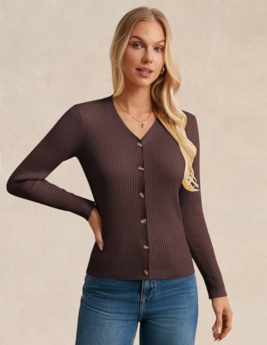 GRACE KARIN Women's Fall Knit Cardigan Trendy 2025, Long Sleeve Lightweight Button Up Sweater, Open Front Casual Jacket3