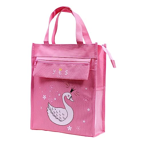 TINEASUR Bolsa Escuela Bolso De Estudiantes Tamaño Mediano Cremallera Lateral Lavable Reutilizable Para Clase y Compras, Color Rosa, Bolsa De Mano Tutorial Para Niñas