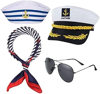 4 Pieces Yacht Captain Hat Sailor Ship Cap and Scarf Sunglasses Navy Sailor Hat Boat Navy Hat White Sailor Cap for Kids Adult Men Women Captains Dressing up Party