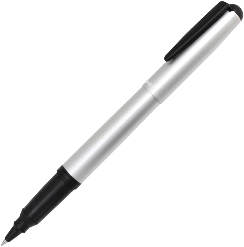 OHTO CR01 Ceramic Rollerball Pen, 0.5mm, Thick Aluminum Barrel with Brass Components, Matte Silver, Water-Based Black Ink, CR01-05-MSV