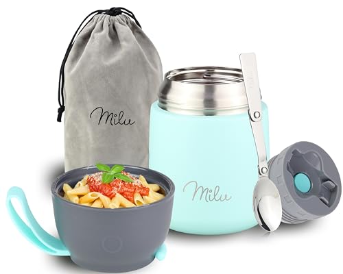 Milu Termo para Comida 300ml, 440ml, 450ml, 650ml, 800ml Taza Aislada, Botella de Acero Inoxidable Aislada para Alimentos, Beber y sopa de los niños de adultos A prueba de fugas Térmico (450ml/Menta)