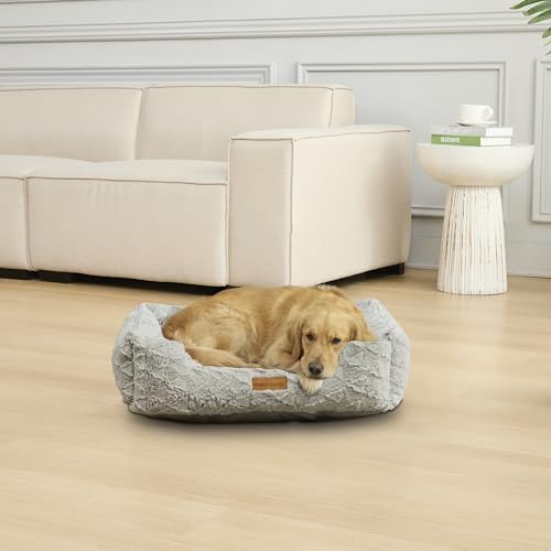 Image of Modern Threads Ultra Soft Plush Pet Bed for Medium to Large Dogs with Elegant Texture and Stylish Design, Removable Washable Cover, Grey, (34 inch L x 25 inch W x 9 inch Th)