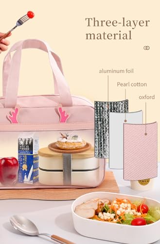 Image of CoolKraft Lunch Bag for School Kids, Girls, Cute Animal Design Bag, Lunch Bag for Office Women Travel Picnic Bag, Insulated Portable Tiffin Bag 29 x 18.5 x 14 cm (Pink)