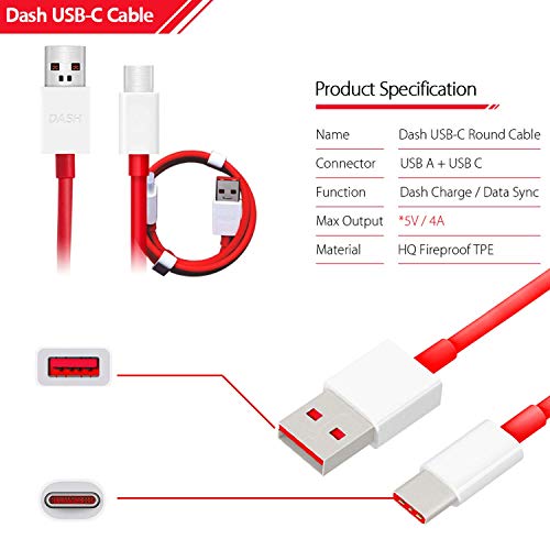 Image of Original Dash Charger 30W for Oneplus NORD,10T, 10R, 10 PRO, 9 Pro, 9, 8, 8Pro, 7T, 7T Pro, 7, 7 Pro, 6, 6T, 5T, 5, 3T, 3, USB Type C Fast Dash Charging Data Cable