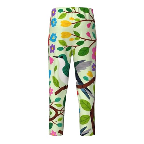 Pajama Pants Pajama Bottoms with Elastic Waistband Sleepwear Lounge Pants, Hummingbird Colorful Flowers2