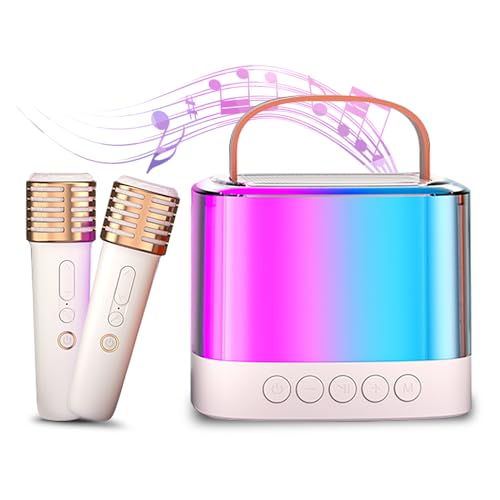 Image of Mini Karaoke Machine - Bluetooth Portable Karaoke Speaker with Bass and Dazzling Lights for Adults & Kids 2 Piece Wireless Microphone Set for Girls & Boys Home Party Gift Toys