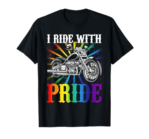 Conduzco con orgullo, motero gay, amante de las motos arcoíris, queer Camiseta