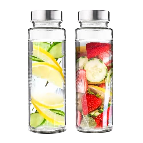 Image of EVATTA Glass Water Bottle 500ml | Set of 2 | Stainless Steel Airtight Leak-Proof Lid | Glass Water Bottle for Fridge | Wide mouth & Easy to Clean | Perfect Bottle for Office, Gym, School, Yoga (2)