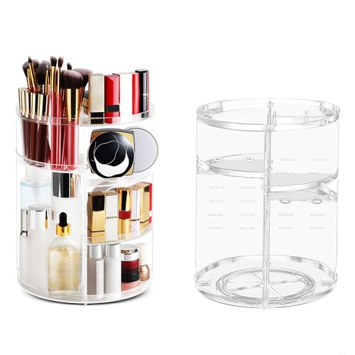Organisateur de Maquillage Transparent 360 Degrés Rotatif Présentoir Cosmétique Grande Capacité Réglable Maquillage Rangement Salle De Bains Étagères Comptoir...