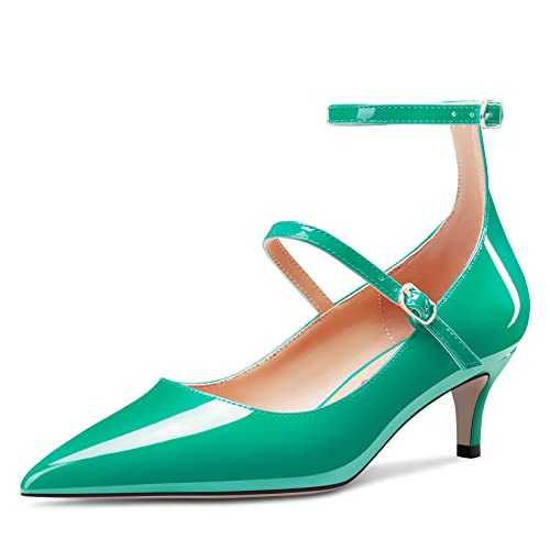 NobleOnly Women Mid Heel Ankle Strap Pointed Toe Pumps Casual Party Office Dress Cute Buckle Shoes 2.0 Inches Heels - Main Image