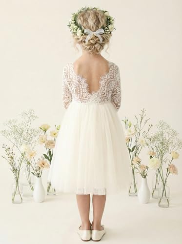 Image of 2Bunnies Girl Peony Lace Back A-Line Straight Tutu Tulle Party Flower Girl Dress