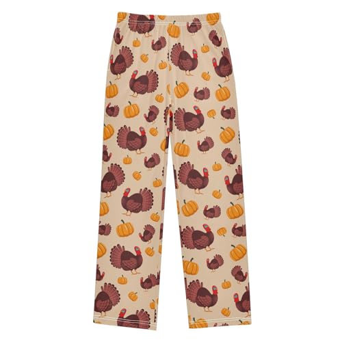 Thanksgiving Day Turkey Pumpkin Boys Long Pants Soft Trousers Elastic Waist Kids Lounge Bottoms with Pockets S-XL