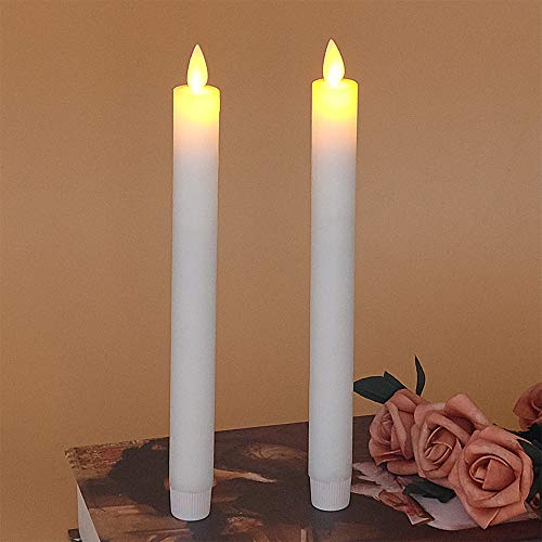 Image of Eldnacele Flameless Flickering Taper Candles with Remote and Timer, Window Candles Warm Real Wax Unscented 9.5 inch2 Pack Ivory for Home Wedding Party Christmas Decoration