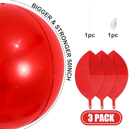 Image of 50 Inch Metallic Red Round Foil Balloons 3pcs Large Mylar Balloons