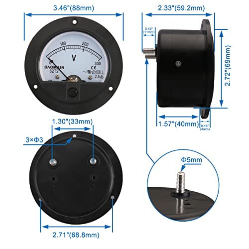 Image of BAOMAIN 62T2 AC 0-300V Class 2.5 Analog Panel Volt Meter
