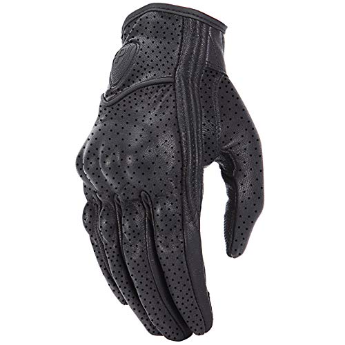 Gant Moto Gants de Moto en Cuir perforé rétro écran Tactile Engrenages Protection des Doigts Gants Motocross Noir étanche