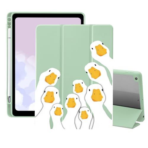 AdorableWhimsy Funny Goose Case for iPad Air 11' M4/M3/M2(2026/2025/2024)/iPad Air 5/Air 4 10.9' with Pencil Holder Trifold Stand Green Leather Girly Cover Clear Back Shell Auto Wake/Sleep