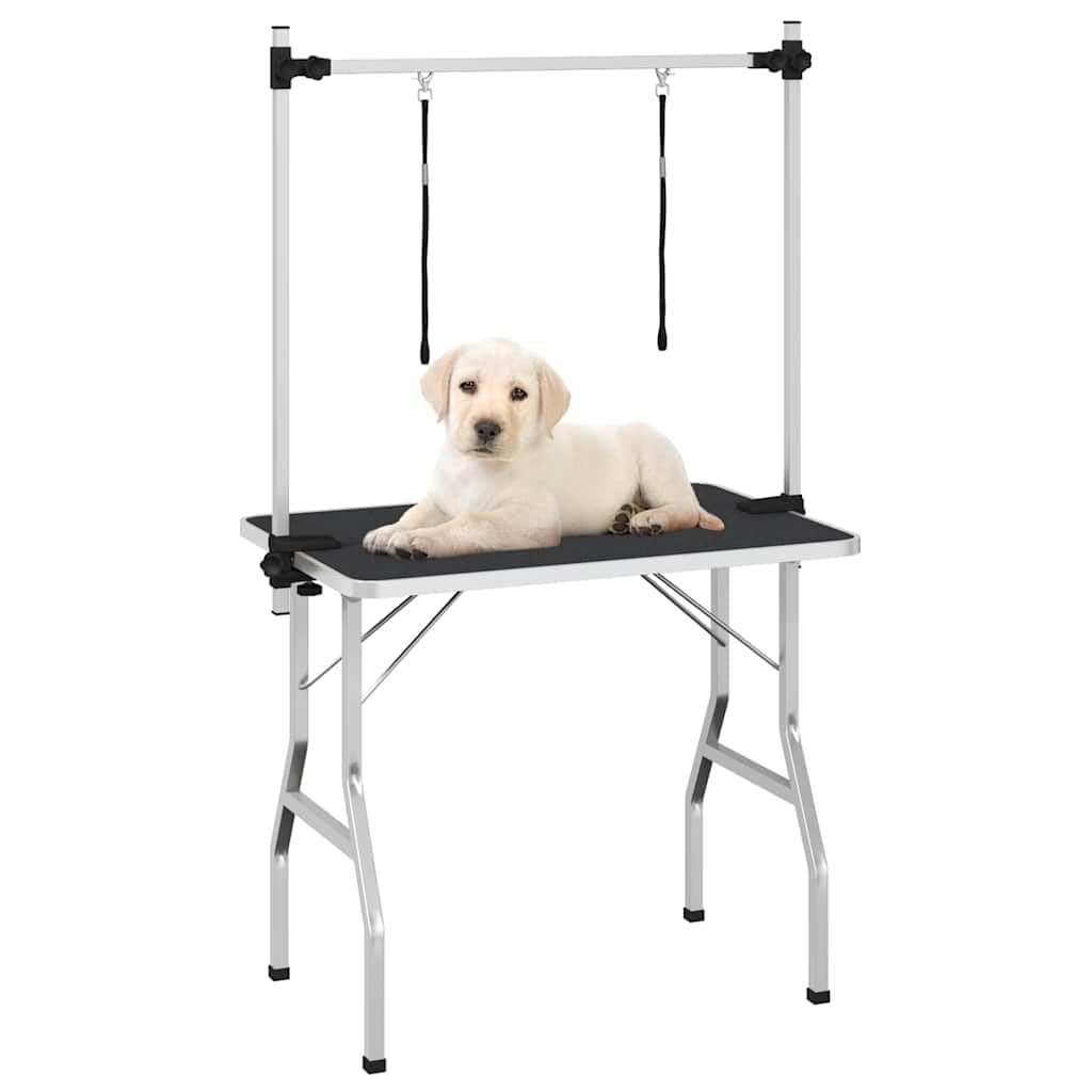Mesa de corte plegable para perros y gatos, con 2 correas, placa de goma antideslizante, marco de acero con recubrimiento en polvo, capacidad de carga de 60 kg, para salón de belleza y