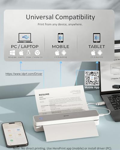 Image of Inkless Portable Printer for Travel, Wireless Thermal Printer Supports 8.5 x 11 inch US Letter, A4, MT610Pro 300DPI Small Bluetooth Printers Compatible with iOS Android Laptop for Home Office Car, Grey