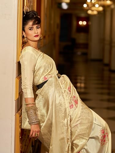 Image of SWORNOF Women's Banarasi silk Saree With Unstitched Blouse Piece
