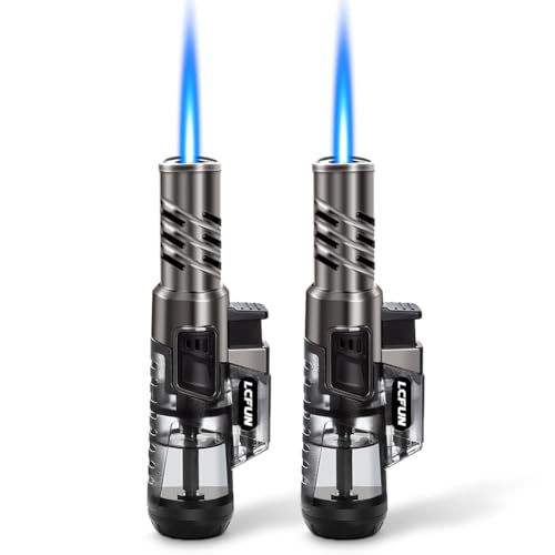 Jet Flame Lighter 2 Pack Windproof Butane Torch Lighter Refillable With Big Visible Gas Tank for Candles Camping Hiking Outdoors Gifts for Men (Without Butane)