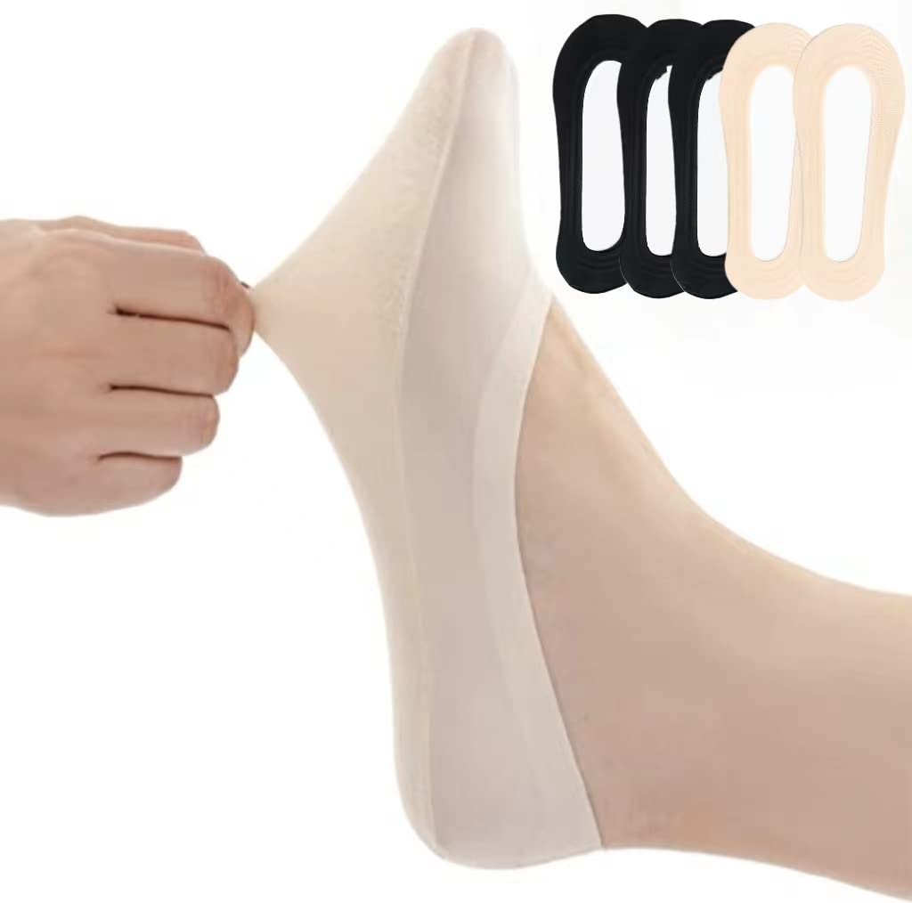 BananaHome5 Pairs No Show Liner Socks Women's Low Cut Cotton Nylon ​Boat Invisible Hidden Socks Non-Slip for Flats Boat Sneaker (3black+2nude)