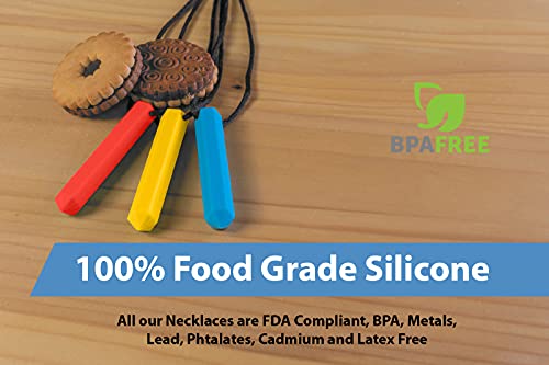 Image of Pencil Sensory Necklace 3 Set - Best for Kids or Adults that Like Biting or Have Autism - Perfectly Textured Silicone Chewy Toys - Chewing Pendant for Boys & Girls - Chew Necklaces