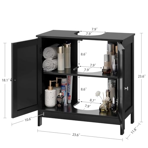 Image of TEENFON Pedestal Sink Storage Cabinet, Under Sink Cabinet with 2 Doors & Shelf, Under Bathroom Sink Cabinet, Pedestal Sink Storage for Bathroom, Black