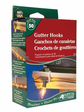 Clear Polypropylene Gutter Hook for Lights, Pack of 50
