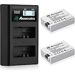 Cargador Bateria Canon T5I Powerextra 2 Baterías para Canon LP-E8 1800mAh Li-Ion con Cargador Pantalla LCD para Canon LP E8 Canon Rebel T3i, T2i, T4i, T5i, EOS 600D, 550D, 650D, 700D, Kiss X5, X4, Kiss X6, LC-E8E