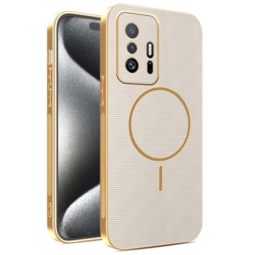 UPLAI Magnetisch Hülle für Xiaomi 11T Pro 5G / Xiaomi 11T 5G Ultra Dünn Stoßfest Handyhülle Einzigartiges Ledertextur-Design Prämie TPU Elegant Galvanisieren Schutzhülle. Khaki