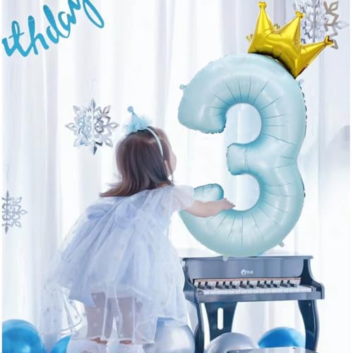 Image of MGJSRNH Giant Pale Blue 0 Number Crown Balloons 40 Inch Light Blue 0 Mylar Helium Large Crown Digital Balloon Baby Blue Birthday Numbers Balloons 10th Birthday Kids Theme Party Decoration Supplies