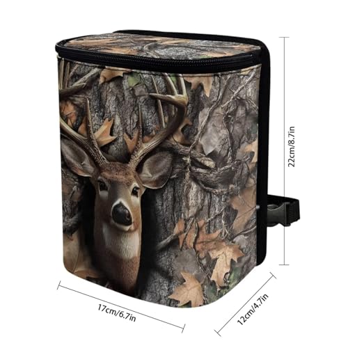 Image of Talayituse Deer Hunting Camo Print Car Trash Can with Lid, Leak Proof Auto Trash Bag Hanging Vehicle Garbage Can Multipurpose Storage Container for Back Seat Road Trip