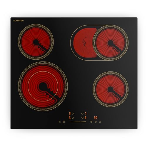 Klarstein Victoria Vitroceramica 60 cm - Placa Retro 4 Zonas, 6600 W, Control Táctil, Temporizador, Bloqueo Infantil & Calentamiento Rápido, Superficie Fácil de Limpiar, Cocina Vitroceramica