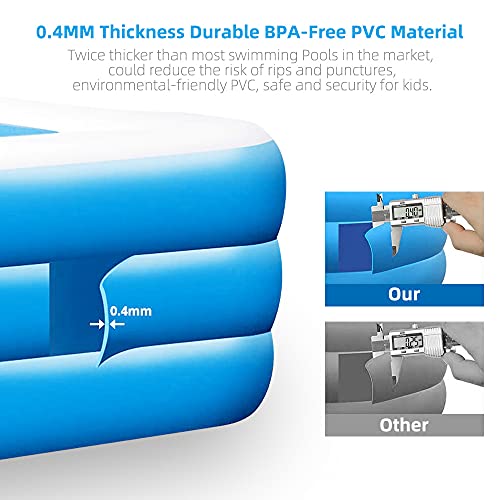 Inflatable Swimming Pool, LANIAKEA 118"x72"x20" Thicken Family Inflatable Lounge Pools, Rectangular Kiddie Pool for Kids, Adults, Blow Up Pools for Garden, Backyard, Outdoor Summer Water Party