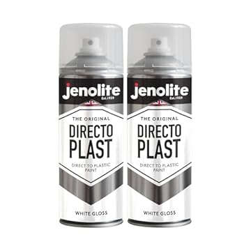 JENOLITE Directoplast Gloss Spray Paint | White | 2x400ml | for Plastic Surfaces | All Types of Plastic | No Primer Required Multi Surface Paint | RAL 9016