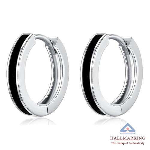 Image of TRUESILVER ACPL 925 Sterling Silver Hoop Earrings for Men | BIS Hallmarked Huggie Hoop Earrings | Minimalist Vintage Chunky Silver Hoops for Men