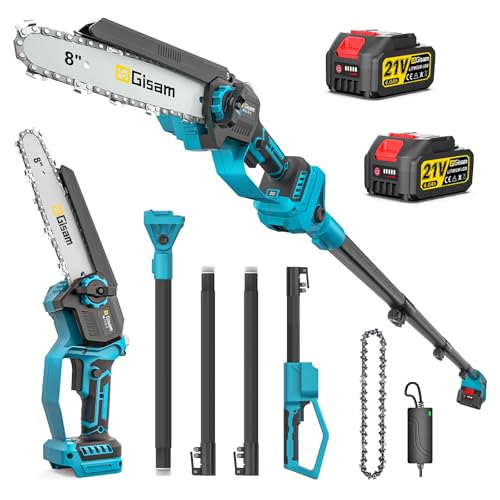 2 in 1 Cordless Pole Saw for Makita 18v 8 Inch Brushless Electric Cordless Chainsaw & Pole Chainsaw Extend Pole to 4.2m 2×4.0ah Battery & 180 Adjustable Head for Tree Trimming & Cutting Branches