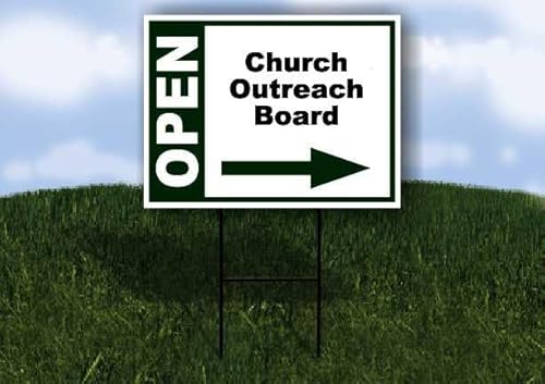 Church Outreach Board Open Right Arrow Green Single Sided 18x24 in Yard Road Sign w/Stand