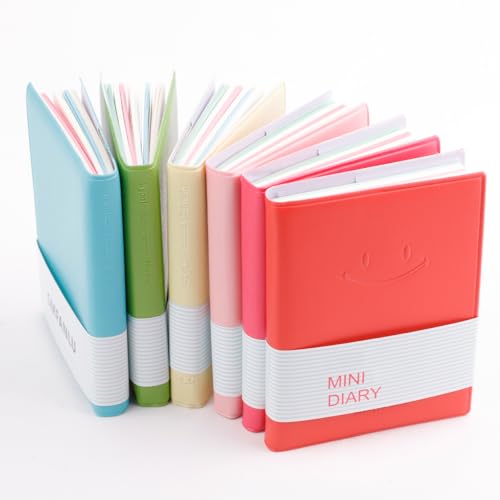 QUMENEY 6PCS Mini Notebook Portable Diary Candy Colors Pocket Note Book Small Memo Pads Travel Notepads with PU Leather Case 10.5 x 8cm/ 4 x 3inch, 100 Pages (6 Colors)