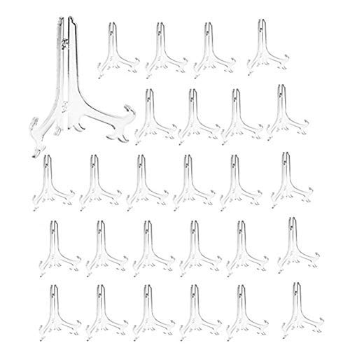 7inch Clear Plastic Easels or Stand/Plate Holders to Display Pictures or Other Items at Weddings, Home Decoration, Birthdays, Tables (24 Pack)