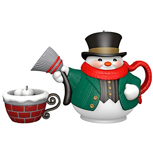 Hallmark Keepsake Christmas Ornaments 2019 Year Dated Tea Time Snowman Teapot, Porcelain, Set of 2