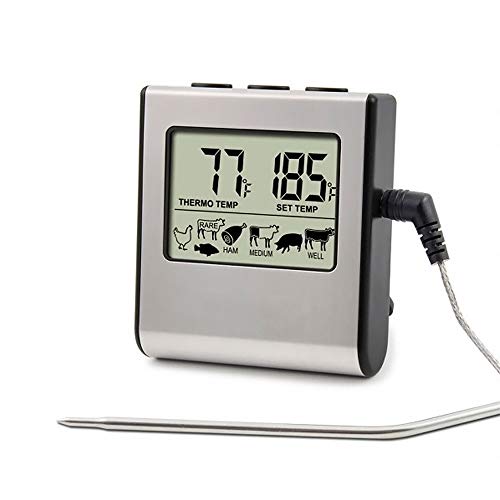RenGard Meat Thermometer Probe Digital Wireless for Food Cooking Kitchen Oven BBQ Grill with Stainless Steel Probe - Instant Read Food Thermometer - Large LCD Digital Cooking Thermometer Clock Timer