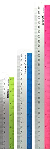 Set of 3 Aluminum Rulers of 6â€, 8â€, 12â€ in Inch and cm Scale W/Hanging Hole (Random Color)