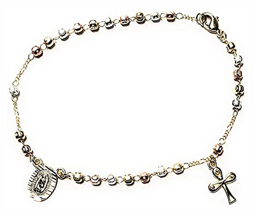 3Tone GP Rosary Guadalupe Anklet 10" - 3 Tonos Tobillera De Rosario Pulsera Para El Pie4