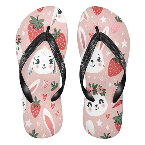 Burbuja Rabbit Strawberry Flip Flops for Women Men, Soft Thong Sandals Rubber Slippers for Pool Beach Essentials