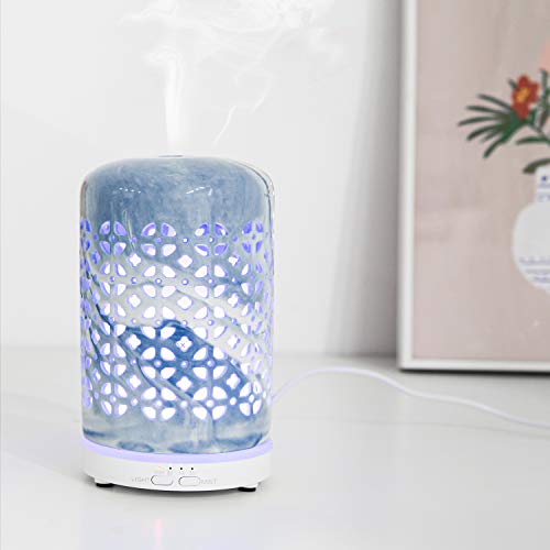 Hawoo Oil Diffuser Essential Oils Ceramic Diffuser Timers Night Lights and Auto Off Function Home Office Humidifier Aroma Diffusers for Essential Oils,Blue