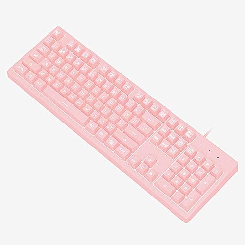FIRSTBLOOD ONLY GAME. DKS100 Computer Keyboard, White Backlit Mechanical Feeling Membrane Gaming Keyboard, Wired 104 Keys for Gaming Office and Typing, Pink