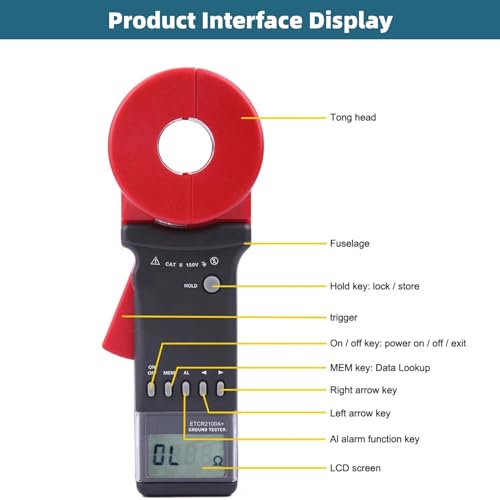 Digital Clamp Resistance Tester 2100A+ Auto Range Digital Clamp on Ground Earth Longevity Tester Meter (Round Mouth) 0.01-200