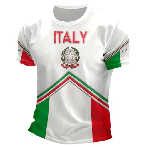 Vhersily Herren Kurzarm T-Shirt mit italienischer Flagge, unverzichtbares Unterhemd für Erwachsene, Athletik, Laufen, Fitnessstudio, Wappen Italien der Italienischen Republik, Symbol Souvenir Urlaub